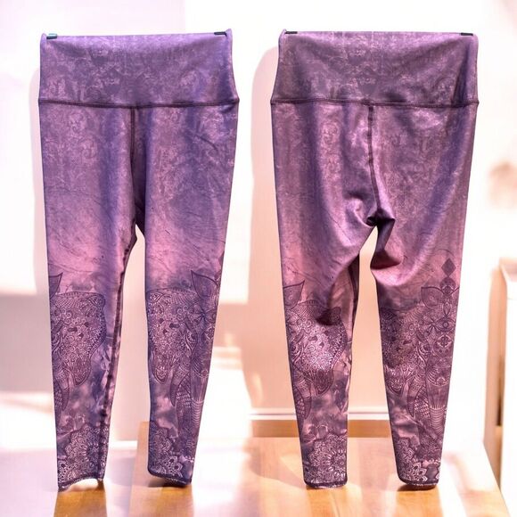 Evolution And Creation Elephant Mandala Floral Whimsical Purple Leggings Size M - Picture 9 of 10